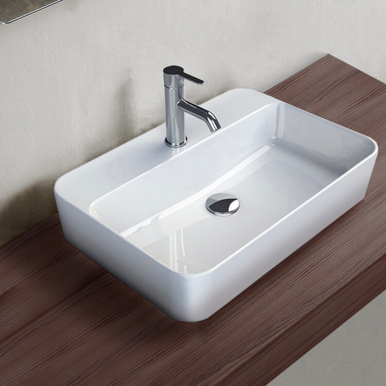 Bathroom Sink, CeraStyle 078600-U, Rectangular White Ceramic Vessel Sink